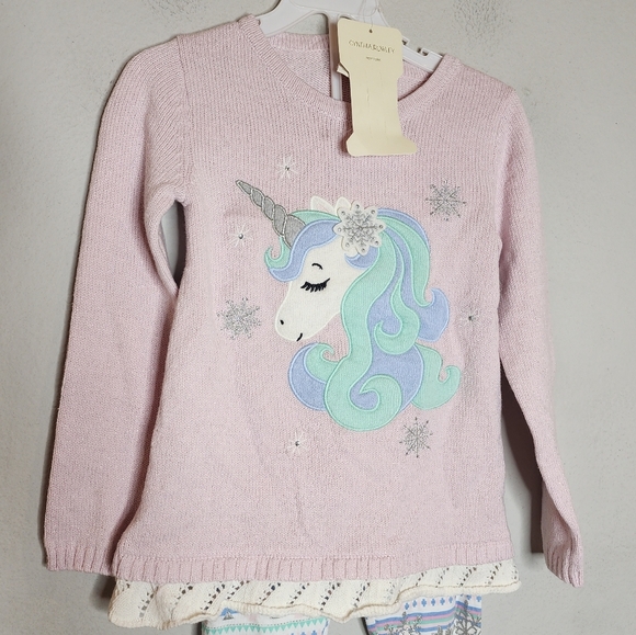 NWT Cynthia Rowley Unicorn 2-Piece Pink Metallic Sweater Snowflake Pants  Small - Picture 2 of 15